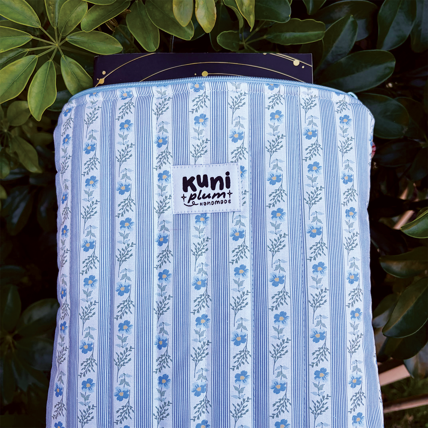 Small Blue Floral Quilted Book Sleeve