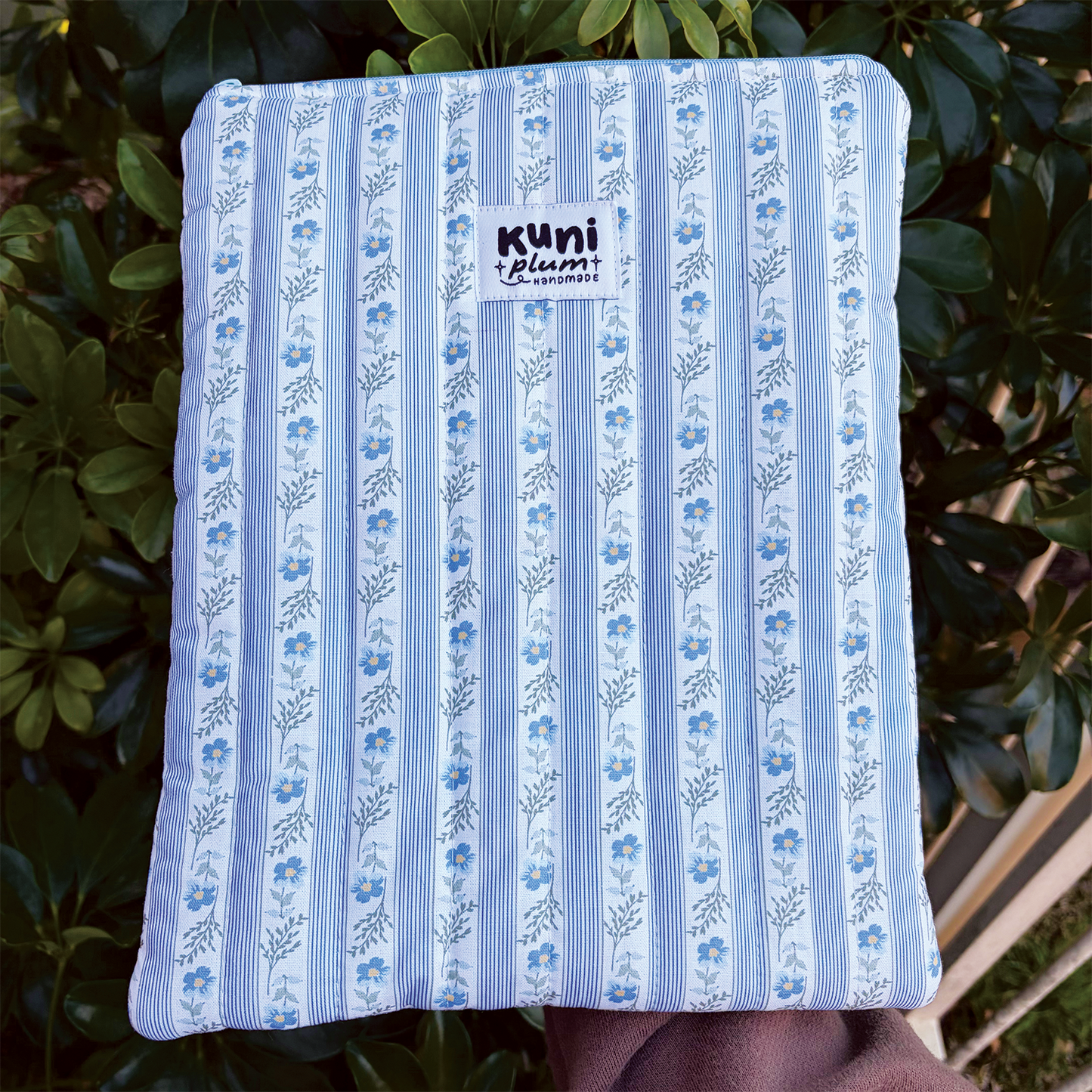 Large Blue Floral Quilted Book Sleeve