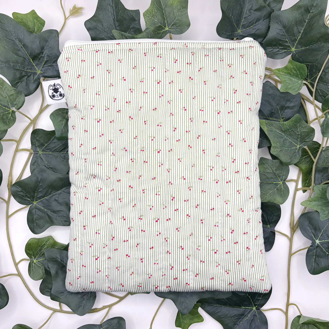 Small Green Cherry Quilted Book Sleeve