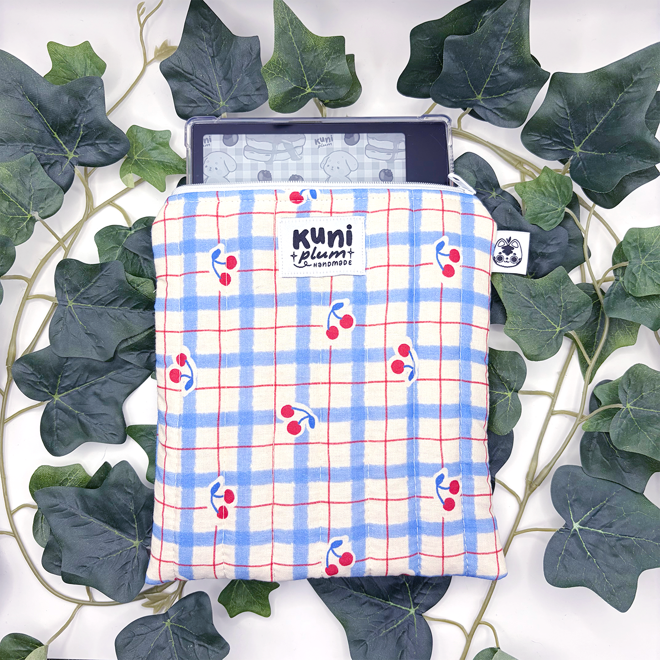 Blue Cherry Quilted eReader Sleeve