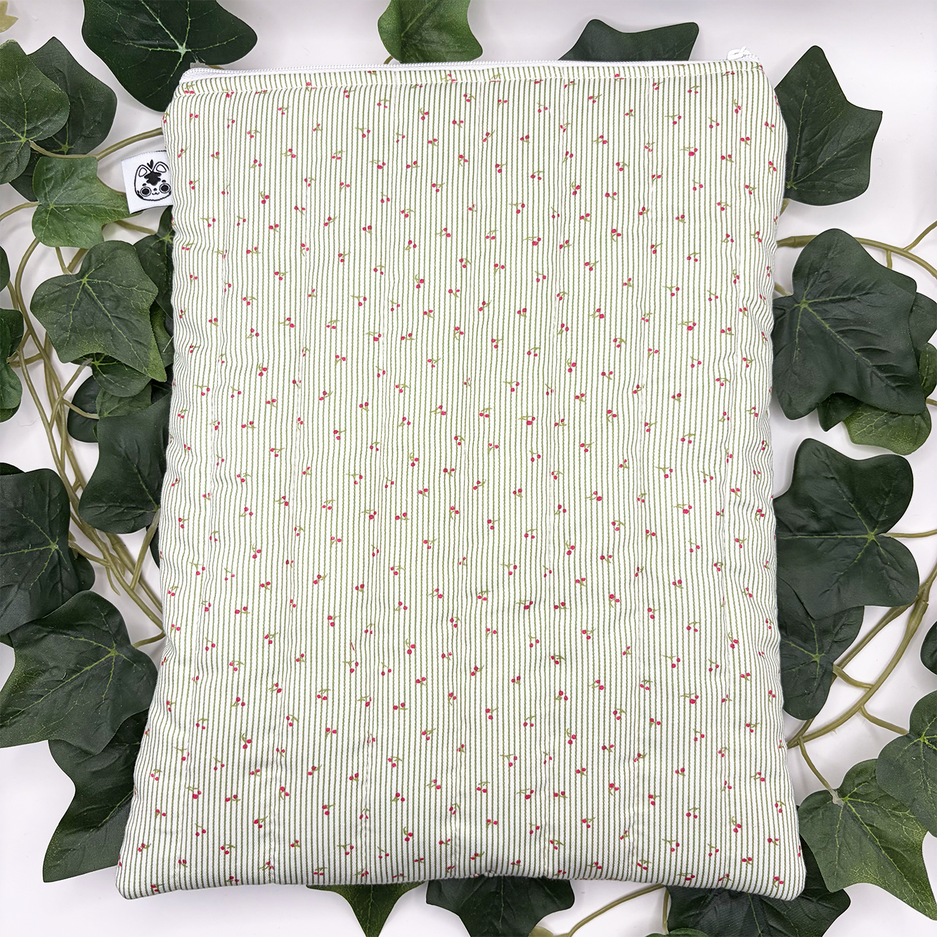 Large Green Cherry Quilted Book Sleeve