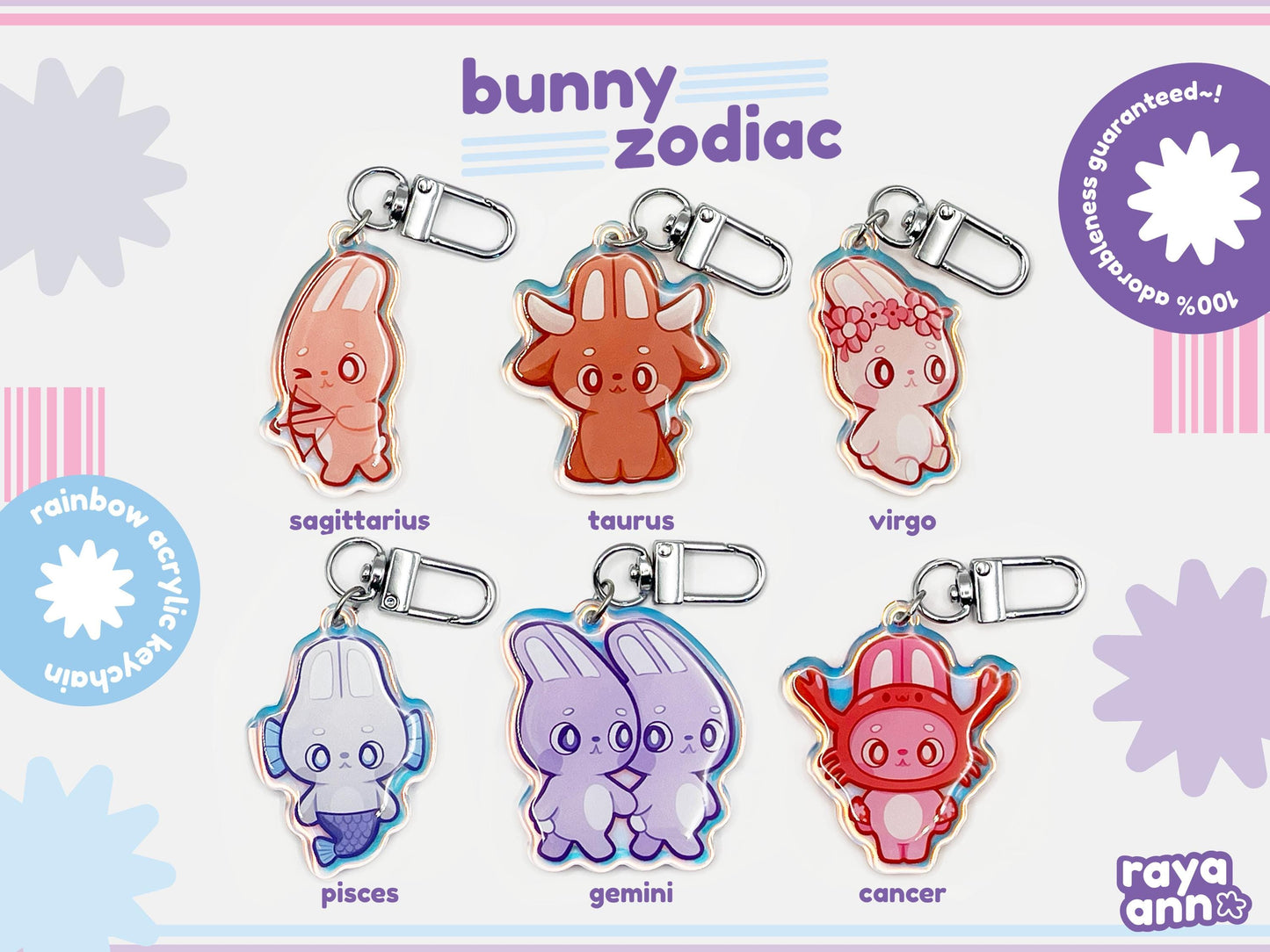 Bunny Zodiac | Rainbow Acrylic Keychain