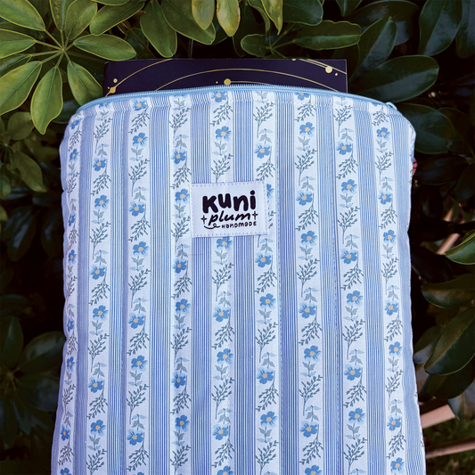 Large Blue Floral Quilted Book Sleeve
