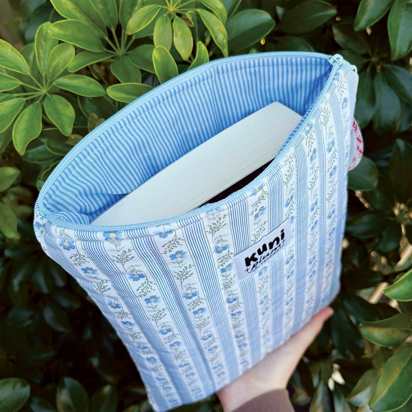 Large Blue Floral Quilted Book Sleeve