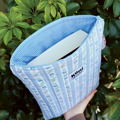 Large Blue Floral Quilted Book Sleeve