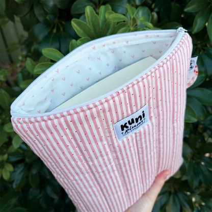 Large Pink Stripe Quilted Book Sleeve
