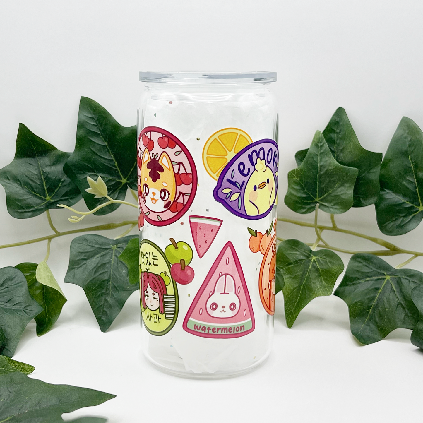 Fruit Stickers Glass Tumbler