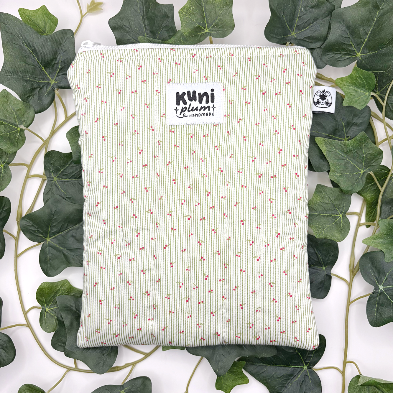 Small Green Cherry Quilted Book Sleeve