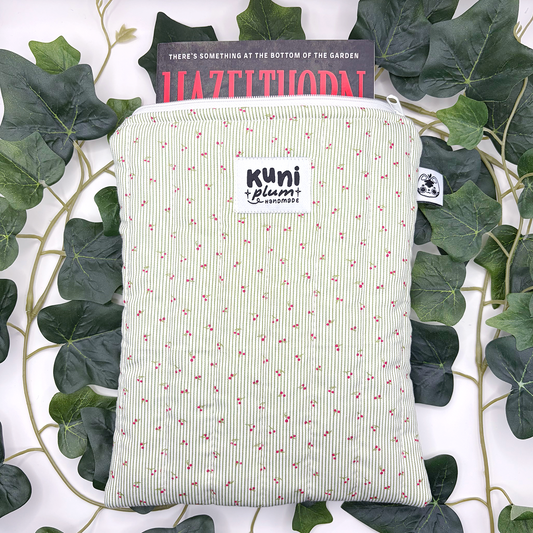Small Green Cherry Quilted Book Sleeve