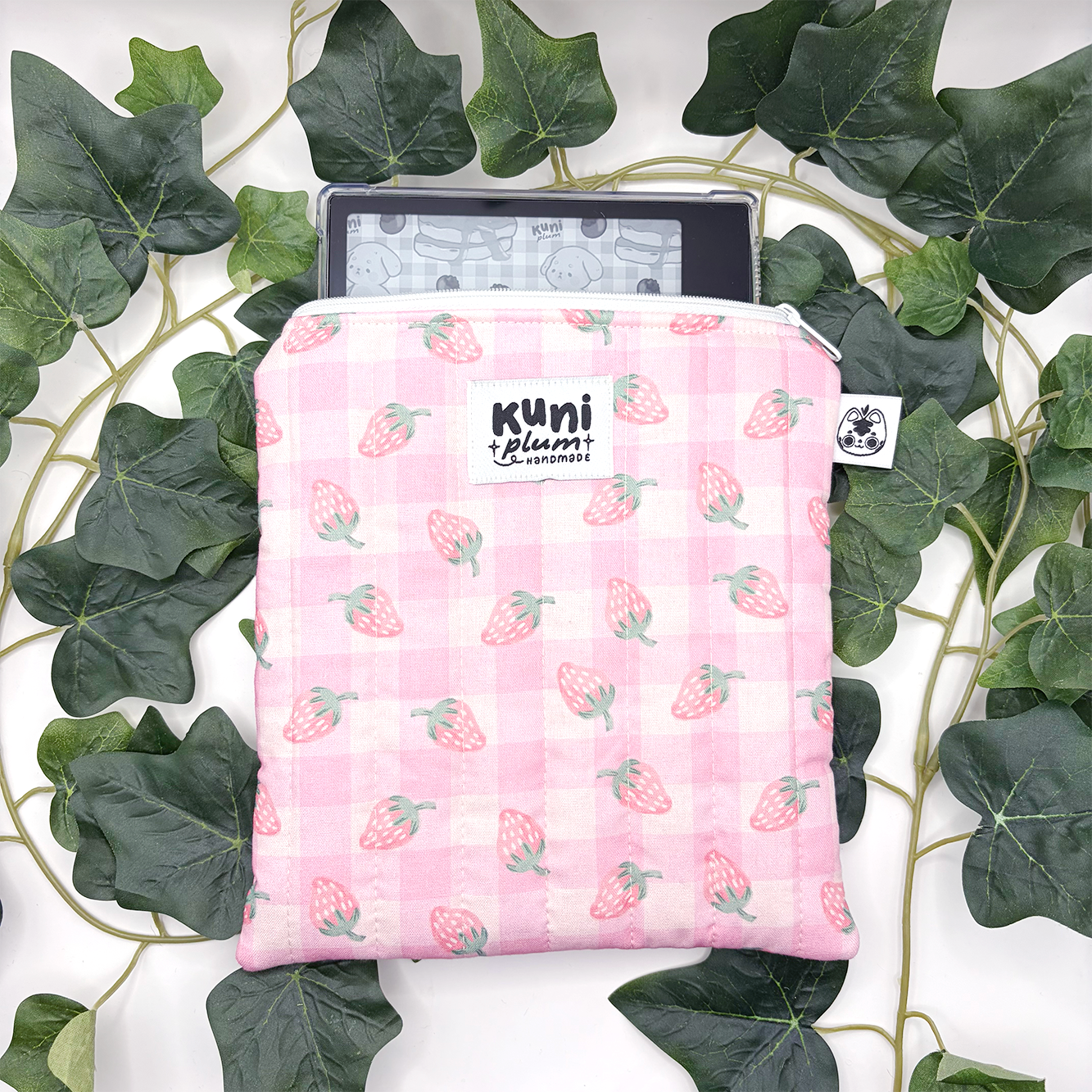 Strawberry Gingham Quilted eReader Sleeve