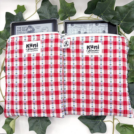 Red Gingham Flowers Quilted eReader Sleeve