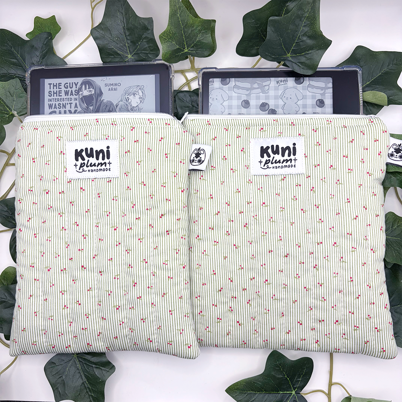 Green Cherry Quilted eReader Sleeve