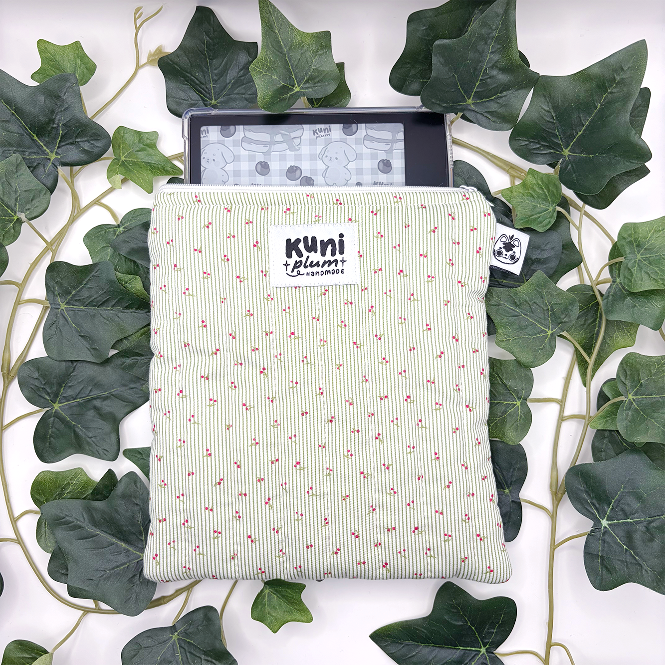 Green Cherry Quilted eReader Sleeve