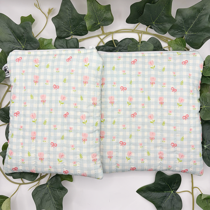 Teal Gingham Flowers Quilted eReader Sleeve