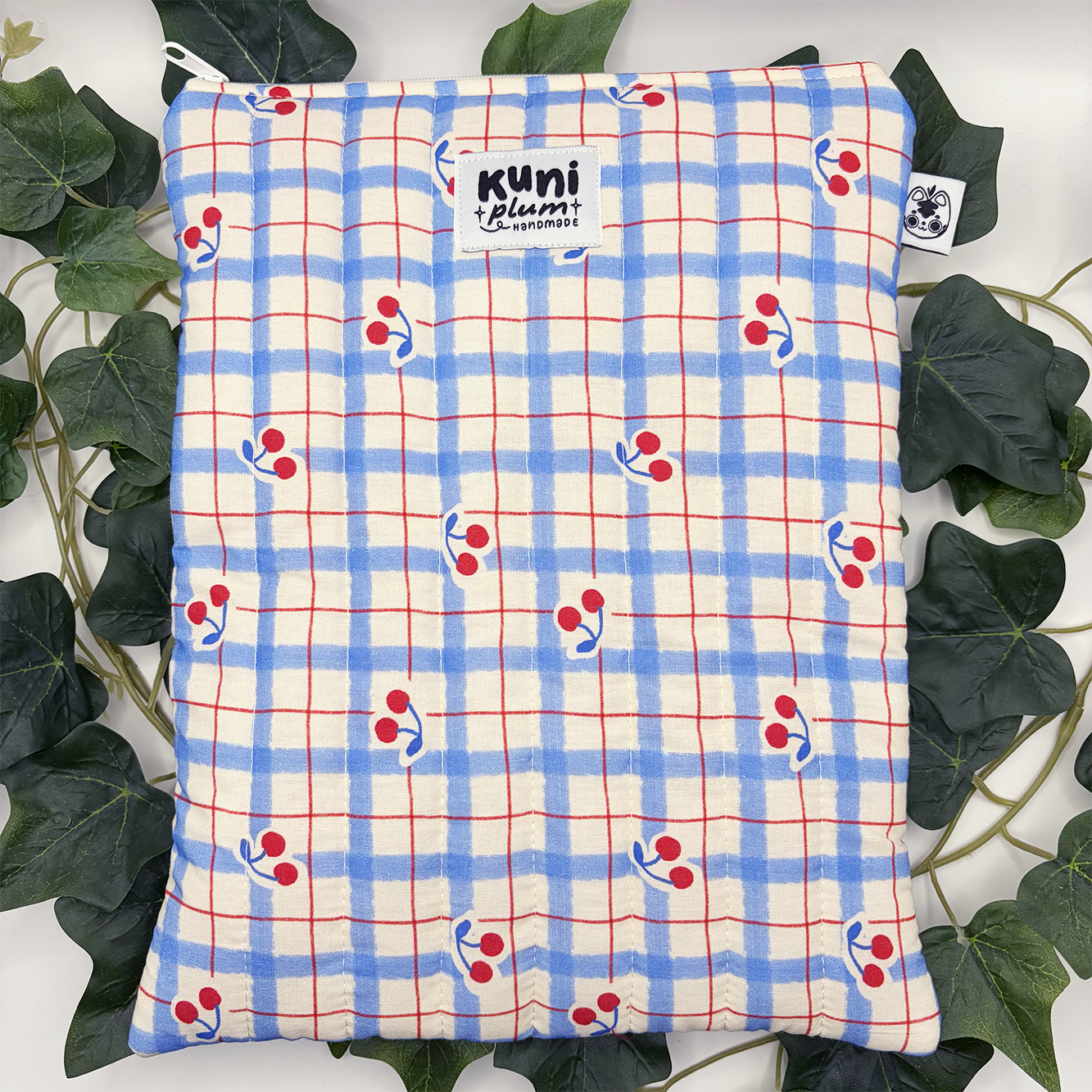 Large Blue Cherry Quilted Book Sleeve