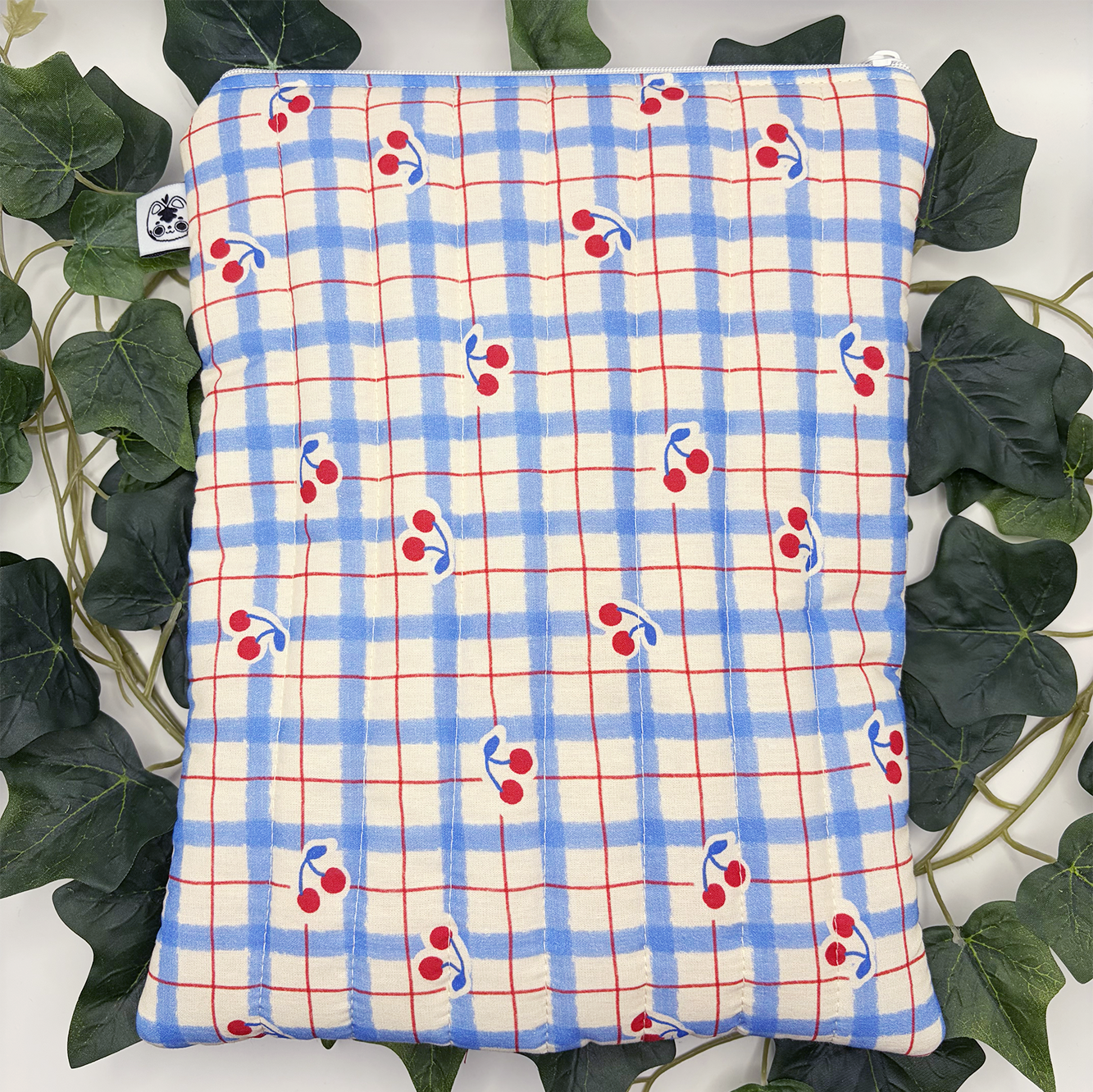 Large Blue Cherry Quilted Book Sleeve