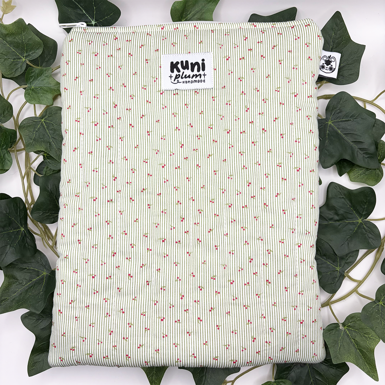 Large Green Cherry Quilted Book Sleeve