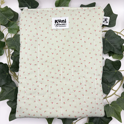 Large Green Cherry Quilted Book Sleeve