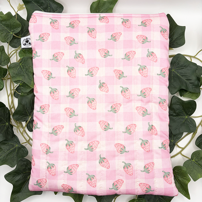 Large Strawberry Gingham Quilted Book Sleeve