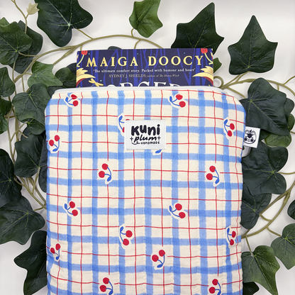 Large Blue Cherry Quilted Book Sleeve