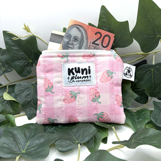 Strawberry Gingham Quilted Pouch Wallet