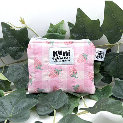 Strawberry Gingham Quilted Pouch Wallet