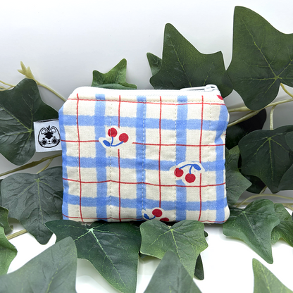 Blue Cherry Quilted Pouch Wallet