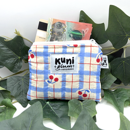 Blue Cherry Quilted Pouch Wallet