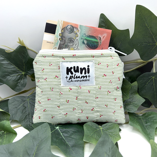 Green Cherry Quilted Pouch Wallet