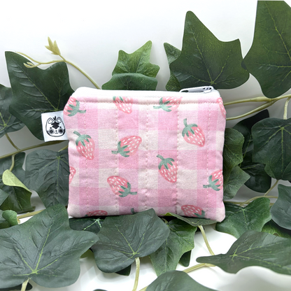 Strawberry Gingham Quilted Pouch Wallet