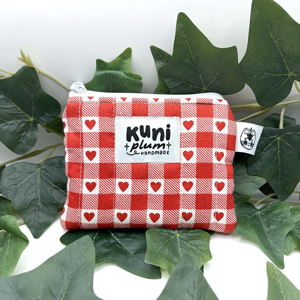 Red Hearts Flowers Quilted Pouch Wallet