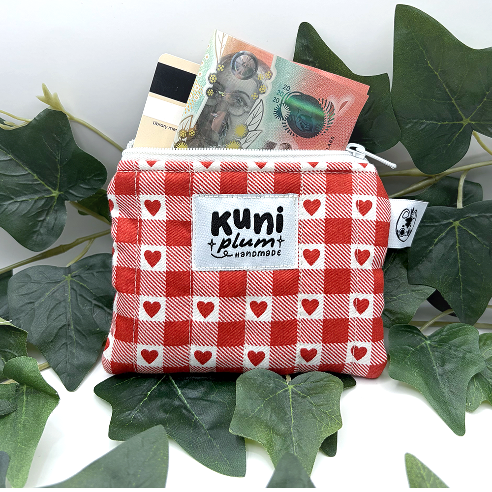 Red Hearts Flowers Quilted Pouch Wallet