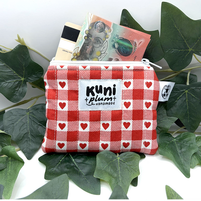 Red Hearts Flowers Quilted Pouch Wallet