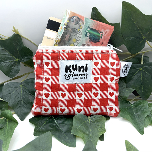 Red Hearts Flowers Quilted Pouch Wallet