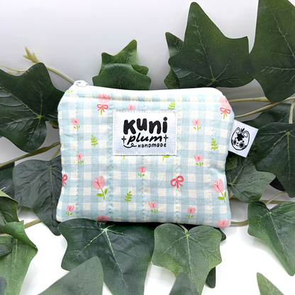 Teal Gingham Flowers Quilted Pouch Wallet