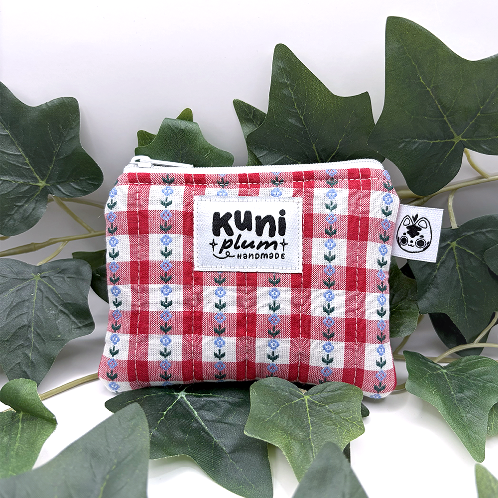 Red Gingham Flowers Quilted Pouch Wallet