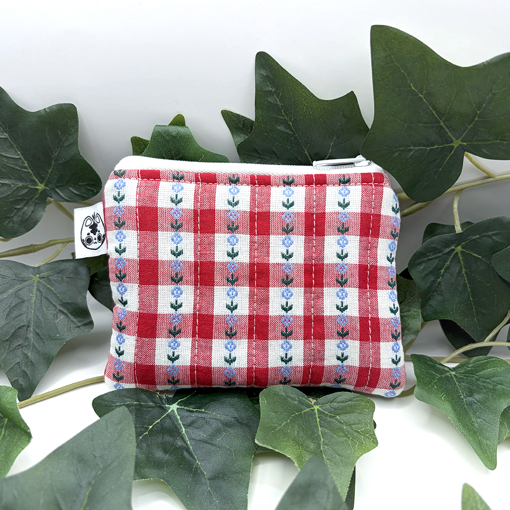 Red Gingham Flowers Quilted Pouch Wallet
