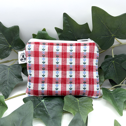 Red Gingham Flowers Quilted Pouch Wallet