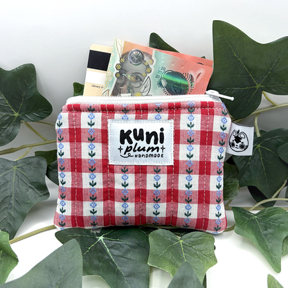 Red Gingham Flowers Quilted Pouch Wallet