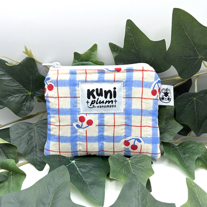 Blue Cherry Quilted Pouch Wallet