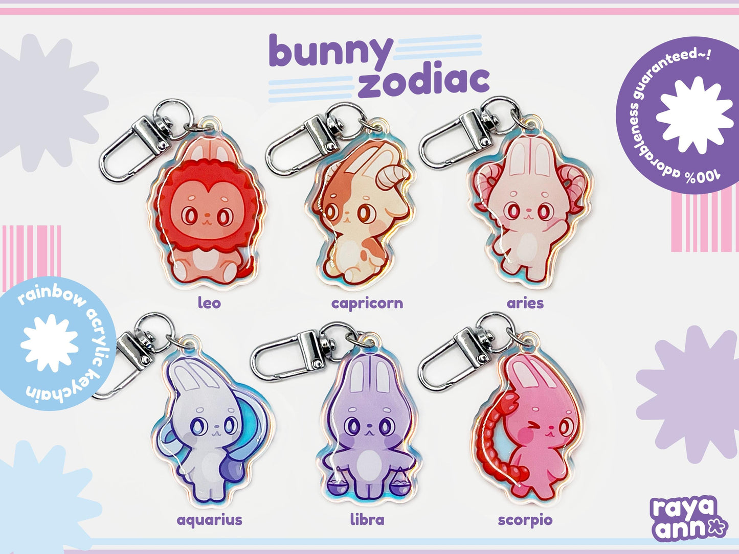 Bunny Zodiac | Rainbow Acrylic Keychain